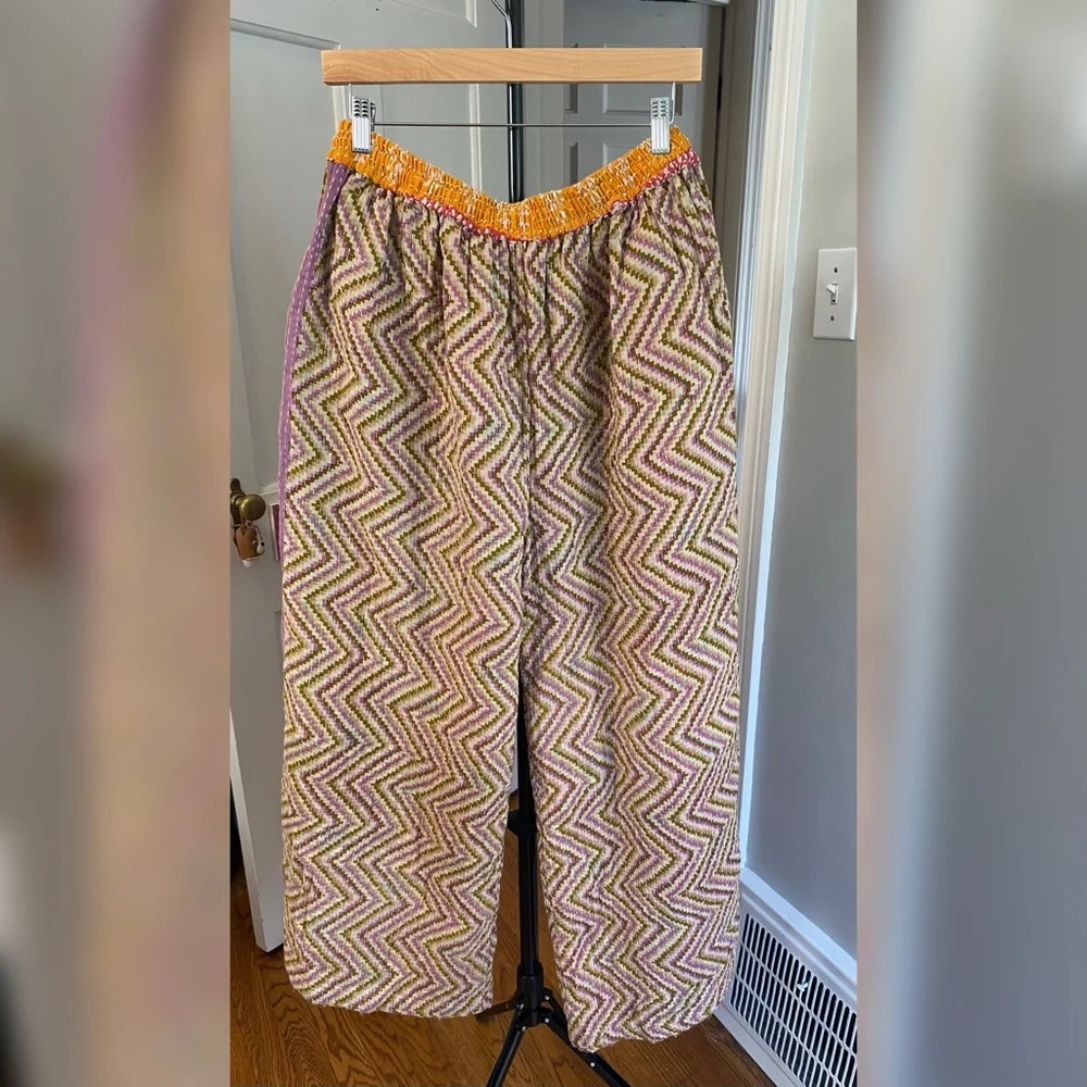 Kantha Patchwork Pants • Reversible Vintage Sari • Boho Wide Leg • OSFM - Picture 6 of 8